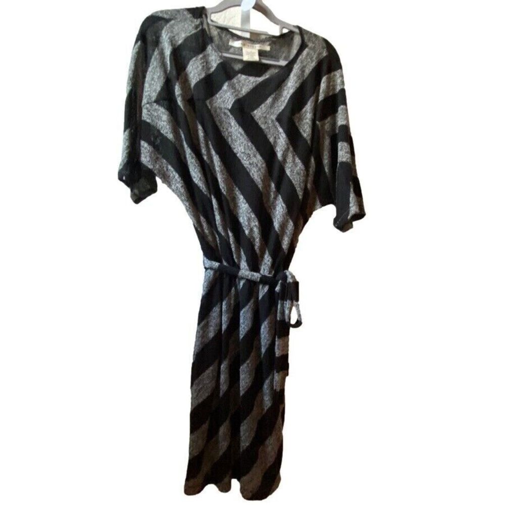 Max Studio Black/Gray Striped Half Sleeve Midi Knit Dress | Size Small (S)
